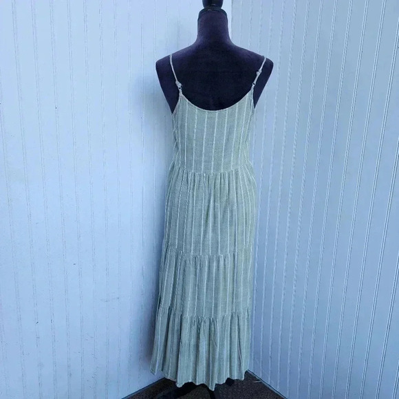 Robbie Bee Green White Stripe Strap Rayon Maxi Dress Tank Sz PM - Picture 7 of 14